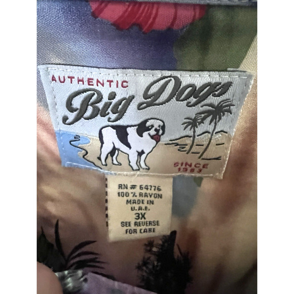 Big Dogs Vintage Hawaiian Floral Convertible Cars Button Up Shirt 3X Pocket USA - Picture 8 of 10
